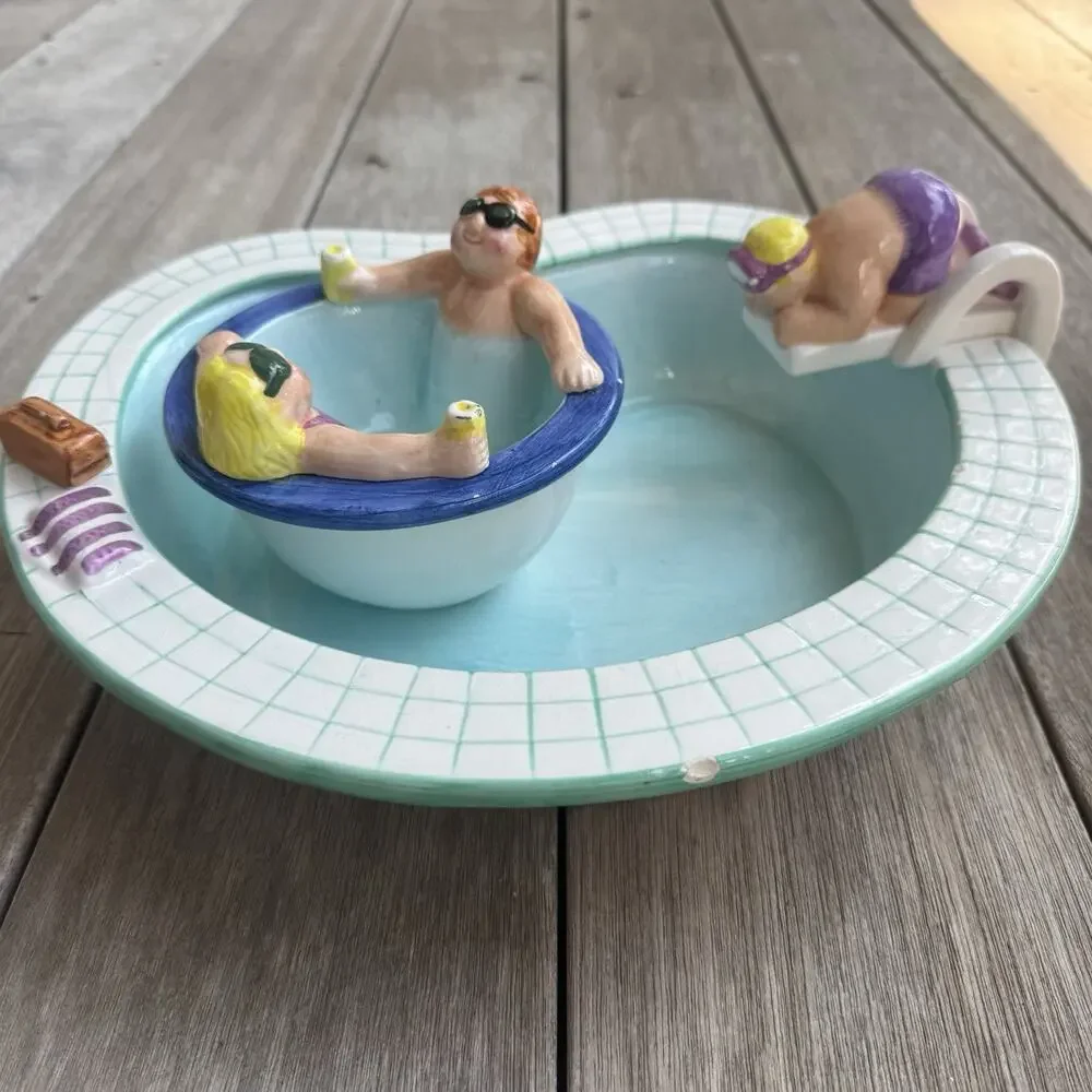 Vintage LOTUS 1995 Swimming Pool Hot Tub Party Chip & Dip Set Ceramic